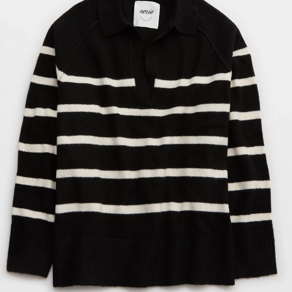 NWT Aerie unREAL Polo Sweater Oversized Fit in True Black - Picture 4 of 5
